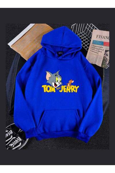 Generic Tom and Jerry Thicken Autumn Winter Hoodie Blue