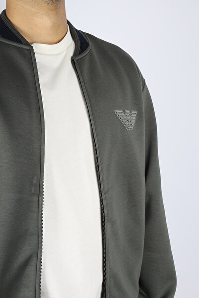 Emporio Armani Men's Regular Fit Mock Neck Eagle Logo Embossed Zippered Black Sweatshirt Em002877 Af17545-U8120