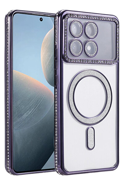 cepmoda Xiaomi Poco'X6 Pro' Rhinestone Glitter Magsafe Phone Case - Lens Protected Luxury Cover - Deep Purple