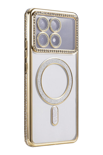 cepmoda Xiaomi Poco'X6 Pro' Stone Glitter Magsafe Phone Case - Lens Protected Luxury Cover - Gold