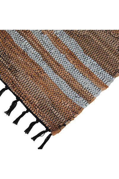 OEM Gray and camel faux leather rug, 90x45 cm, with fringes