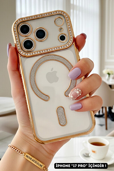 cepmoda حافظة هاتف iPhonE “17 PRO” من نوع Magsafe باللون الفضي اللامع - غطاء ...