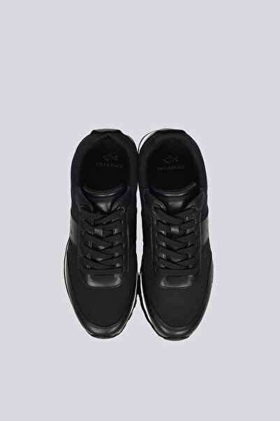 PAUL&SHARK Men's Comfortable High Sole Leather Black Sneaker 15318012-011