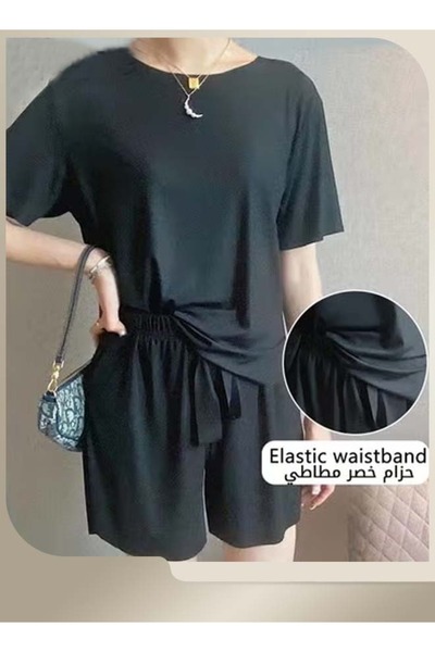 RIOXS Women's 3PCS Summer Pajamas Set, Short Sleeve Round Neck Shirt with Elastic Waist Shorts and Long Pa