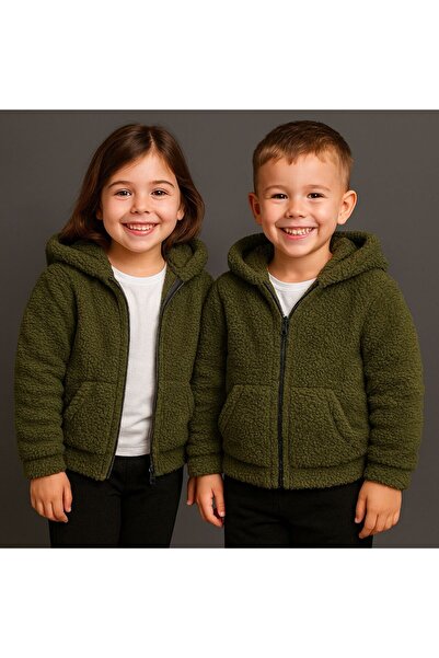 Revasser Unisex Kız/Erkek Kids Çocuk Fermuarlı Kapüşonlu Renkli Peluş ( 1 ADE...