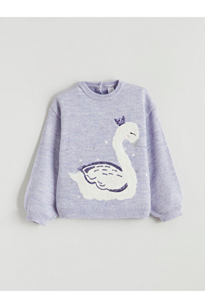 LC Waikiki Swan Patterned Girls' Knit Sweater