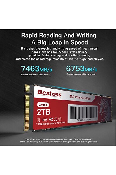 Bestoss GM888 Internal SSD 2TB R/W Up to 7400/6800 MBs PCIe Gen 4 M.2 2280 NVMe SSD PS5/PC 3YWty