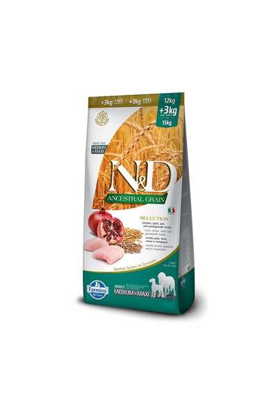 N&D Nd ancestral grain medium maxi adult selection 12+3kg düşük tahıllı tavuk...