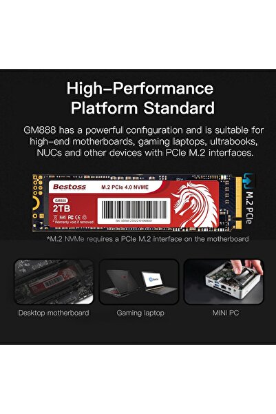 Bestoss GM888 Internal SSD 2TB R/W Up to 7400/6800 MBs PCIe Gen 4 M.2 2280 NVMe SSD PS5/PC 3YWty