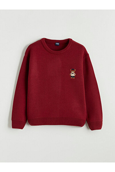 LC Waikiki Crew Neck Bear Teddy Embroidered Men's Knit Sweater