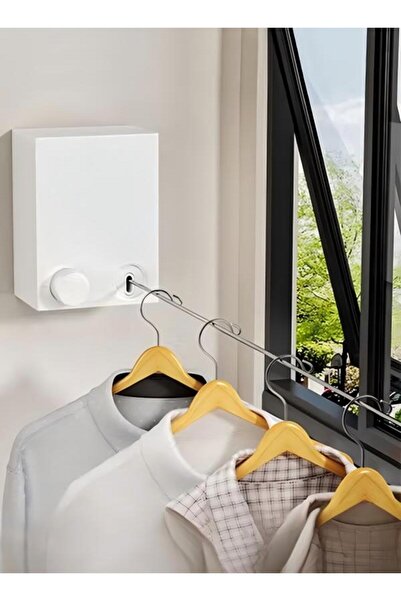 DOMEET حبل غسيل قابل للسحب، حبل داخلي غير مرئي من الفولاذ المقاوم للصدأ، ذو رأس مزدوج وغرض مزدوج