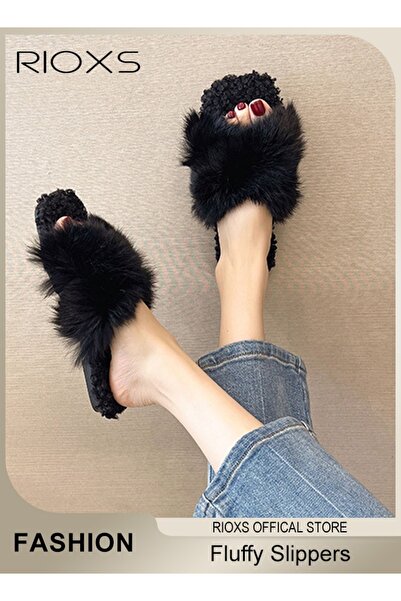 RIOXS نعال نسائية من القطيفة الناعمة، أحذية منزلية ناعمة مفتوحة الأصابع، أحذي...