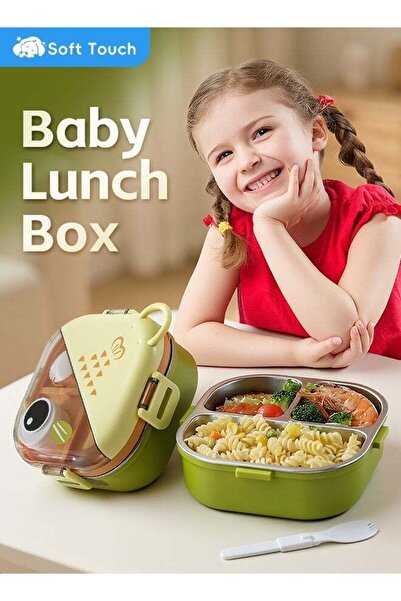 Soft Touch Stainless Steel Baby Lunch Box, Toddler Bento Box with Handle, Lid, Sauce Cup and Spoon