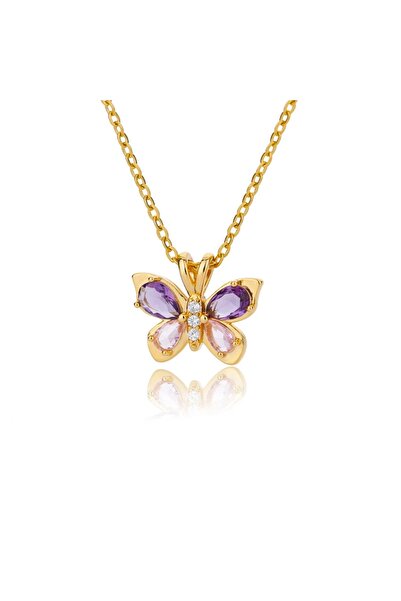 Choice قلادة فراشة لطيفة باللون الذهبي الأصفر الفاتح للنساء من الفولاذ المقاو...