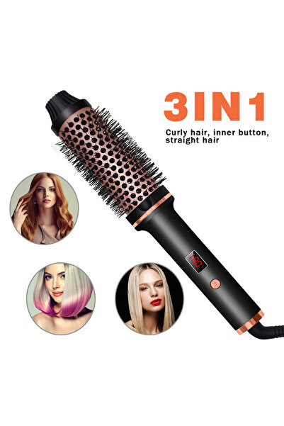 YTC فرشاة تجعيد الشعر الحرارية 3 في 1، فرشاة سيراميك دائرية لتجعيد الشعر، مشط...