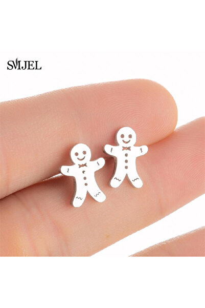 Choice أقراط أذن صغيرة من الفولاذ الفضي 399 SMJEL على شكل غزال لطيف على شكل رجل خبز الزنجبيل، أقراط أذن صغيرة على شكل ندفة ثلج