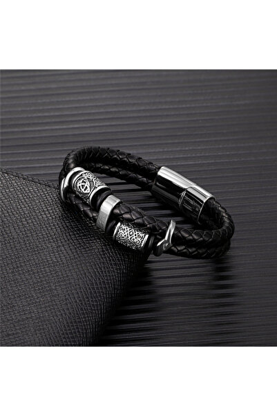 Choice سوار جلدي أصلي مضفر متعدد الطبقات من الفولاذ المقاوم للصدأ على طراز ال...