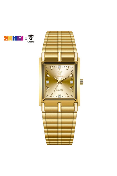 Skmei Men gold 2022 Luxury Gold Steel Bracelet Wristwatches Female Male Clock Golden Quartz Watch For Men