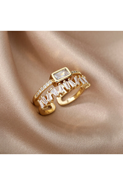 Choice خواتم زفاف كلاسيكية باللون الأبيض غير منتظمة من الزركون بطبقتين باللون...