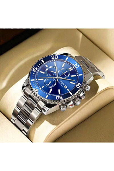 Choice ساعة رجالية فاخرة باللون الفضي والأزرق للأعمال، ساعة رجالية كوارتز فضي...