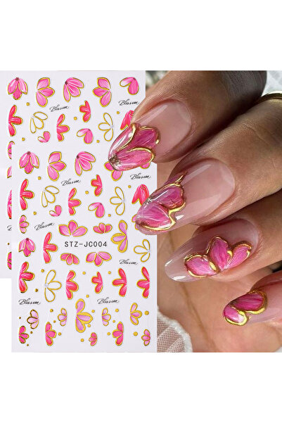 Choice قطعتان STZ-JC004 ملصقات أظافر ثلاثية الأبعاد ببرونزية لامعة وزهور بتلا...