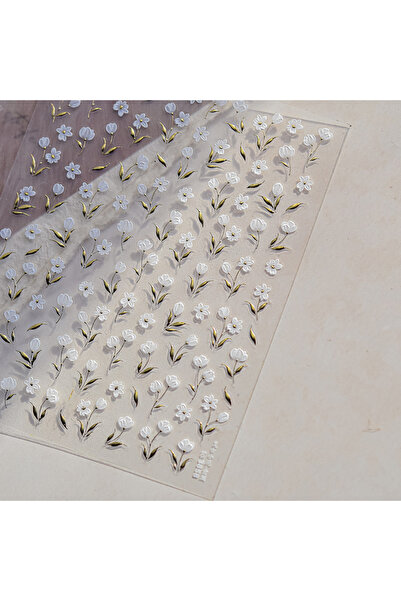 NAILFYOU TO3858 باقة زهور بيضاء من أوراق الذهب بتلات زهور توليب ساحرة ذات طابع عتيق معدني ذاتي اللصق 5D