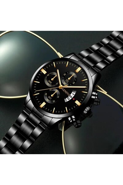 Choice XR4960-BKBK1 ساعة رجالية أنيقة من الفولاذ المقاوم للصدأ بتقويم فاخر وساعة يد كوارتز للرجال