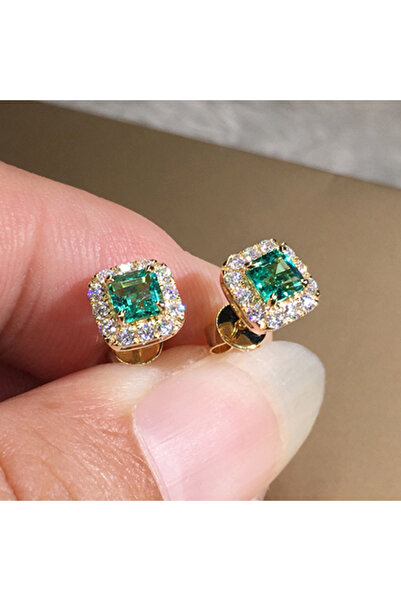 Choice E2136 Huitan Eternity Green CZ Stud Earrings for Women Gold Color Luxury Bride Wedding Earrings Eleg
