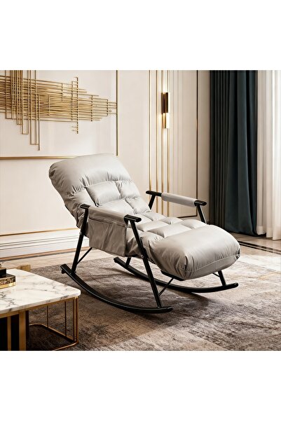 Roam shop Modern Upholstered Rocking Chair, Leisure Rocking Chair, Comfy Rocker with Safe Metal Base (Grey)