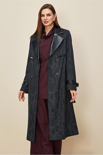 Alvina Leather Detail Trench Coat with Belt 10987