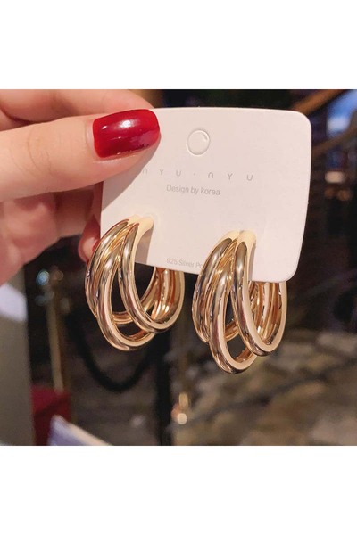 Choice Gold Korean Gold Color Hoop Earring for Woman Metal Elegant Vintage Ge...
