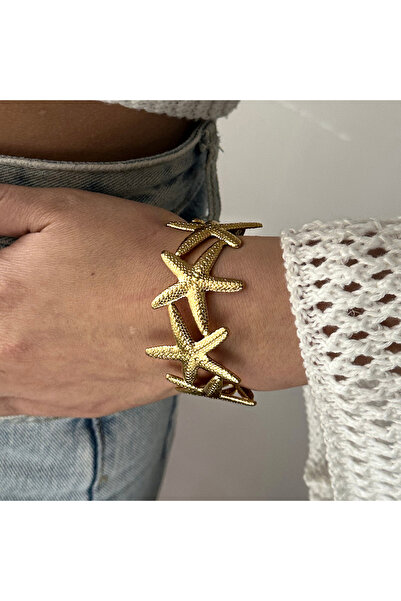 Choice BR25Y0160-3 سوار عتيق واسع مبالغ فيه للنساء باللون الذهبي من الفولاذ ا...