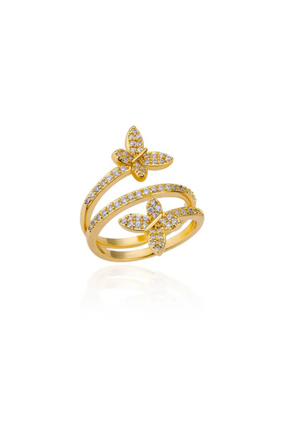 Choice خواتم فراشة مزدوجة من الزركون JZ4454G قابلة للتغيير الحجم للنساء، خاتم...