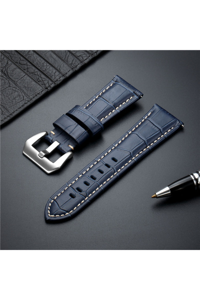 Choice سوار ساعة من جلد البقر الأصلي باللون الأزرق مقاس 24 مم، 20 مم، 22 مم، ...