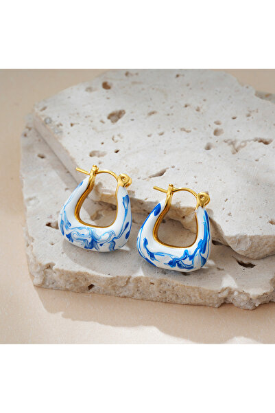 Choice T225 Vintage White&Blue Flower Enamel Beads Hoop Earrings for Women Go...