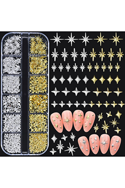 Choice PH226 12 شبكة زينة أظافر معدنية ثلاثية الأبعاد على شكل نجوم ذهبية/فضية...