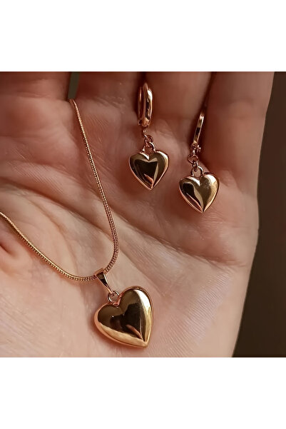 Choice 50cm golden Glossy Gold Plated Metal Love Heart Dangle Earrings Neckla...