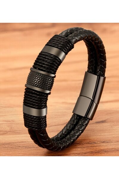 Choice 19cm black Vintage Woven Leather Rope Wrap Bracelets For Men Classic S...