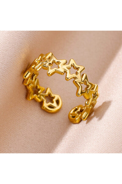 Choice 7 خواتم JZ5680G 316L من الفولاذ المقاوم للصدأ للنساء قابلة للتعديل باللون الذهبي على شكل نجمة صغيرة مفتوحة Fe