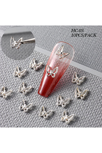 Choice ZY-03 10 قطع أظافر على شكل فراشة أحجار الراين الفضية الذهبية سحر الأظا...
