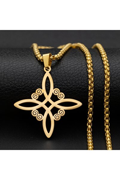 Choice AL18874- عقد ذهبي من عقدة سلتيك أيرلندية محظوظة من الفولاذ المقاوم للصدأ، تميمة قمر ساحرة، جوهرة حماية