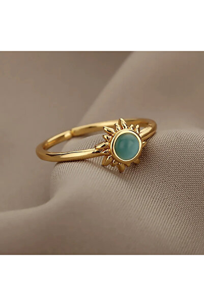 Choice خواتم إصبع ذهبية اللون JZ814G من الأوبال للنساء من الفولاذ المقاوم للصدأ قابلة للتعديل بتصميم هندسي مفتوح