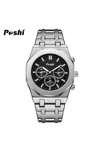 Choice ساعة بوشي الفاخرة للرجال من الكوارتز باللون الفضي والأسود من الفولاذ ا...