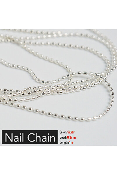 Choice سلسلة أظافر فضية 0.8 (1 متر) من الذهب الوردي الفضي مع خرز حجري وزخارف ...