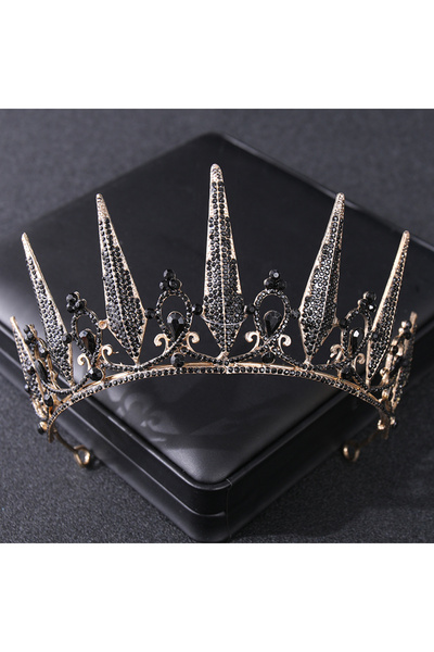 Choice تاج زفاف ملكي أسود عتيق من الباروك، تاج زفاف من الكريستال الذهبي وأحجار الراين، مجوهرات رأس H