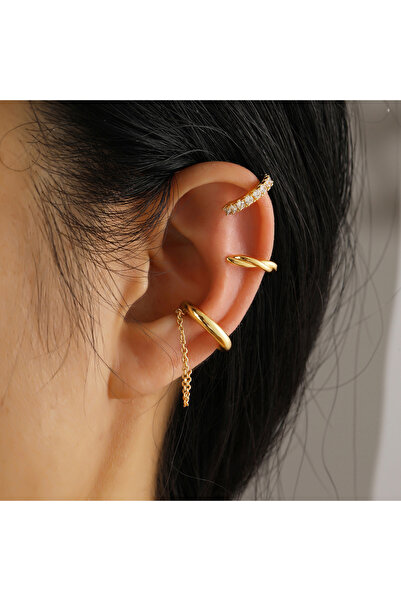 Choice 6 3 قطع أقراط أذن كريستالية بسيطة للنساء المراهقات باللون الذهبي والفضي مشبك غضروف مزيف غير مثقوب E.
