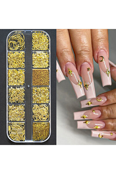 Choice PH069 12 شبكة زينة أظافر معدنية ثلاثية الأبعاد على شكل نجوم ذهبية/فضية...