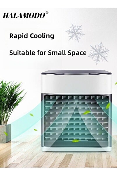 HALAMODO Portable Air Conditioner USB Powered Mini Desktop Air Cooler with Night Light