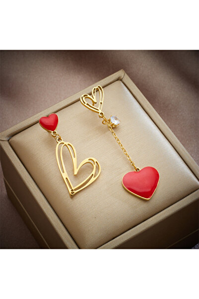 Choice E4242 DIEYURO 316L Stainless Steel Red Heart Zircon Drop Earrings For ...