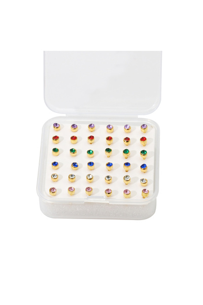 Choice أقراط أذن ذهبية ملونة مكونة من 36 قطعة/صندوق - أقراط أذن من سبائك معدنية أنيقة